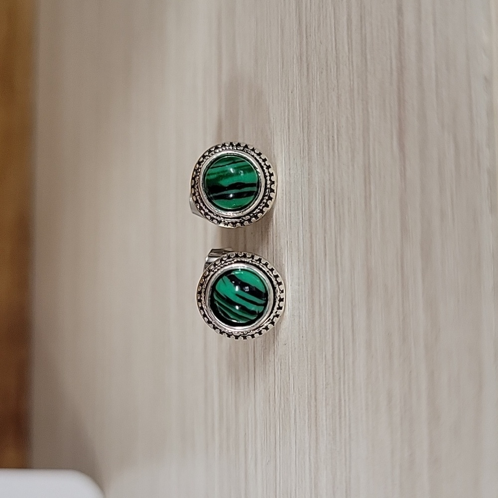 MALACHITE BULLET STUD EARRINGS - Picture 8 of 8